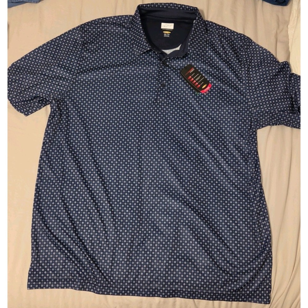Greg Norman Golf Polo Shirt Navy Patterned Mens XXL NWT